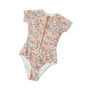 Cupshe Floral One-Piece Swimsuit Short-Sleeve Zipper Front Size L. NWT